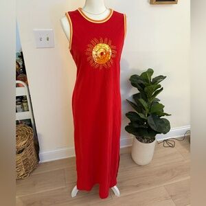Vintage Red and Orange cotton Maxi Dress